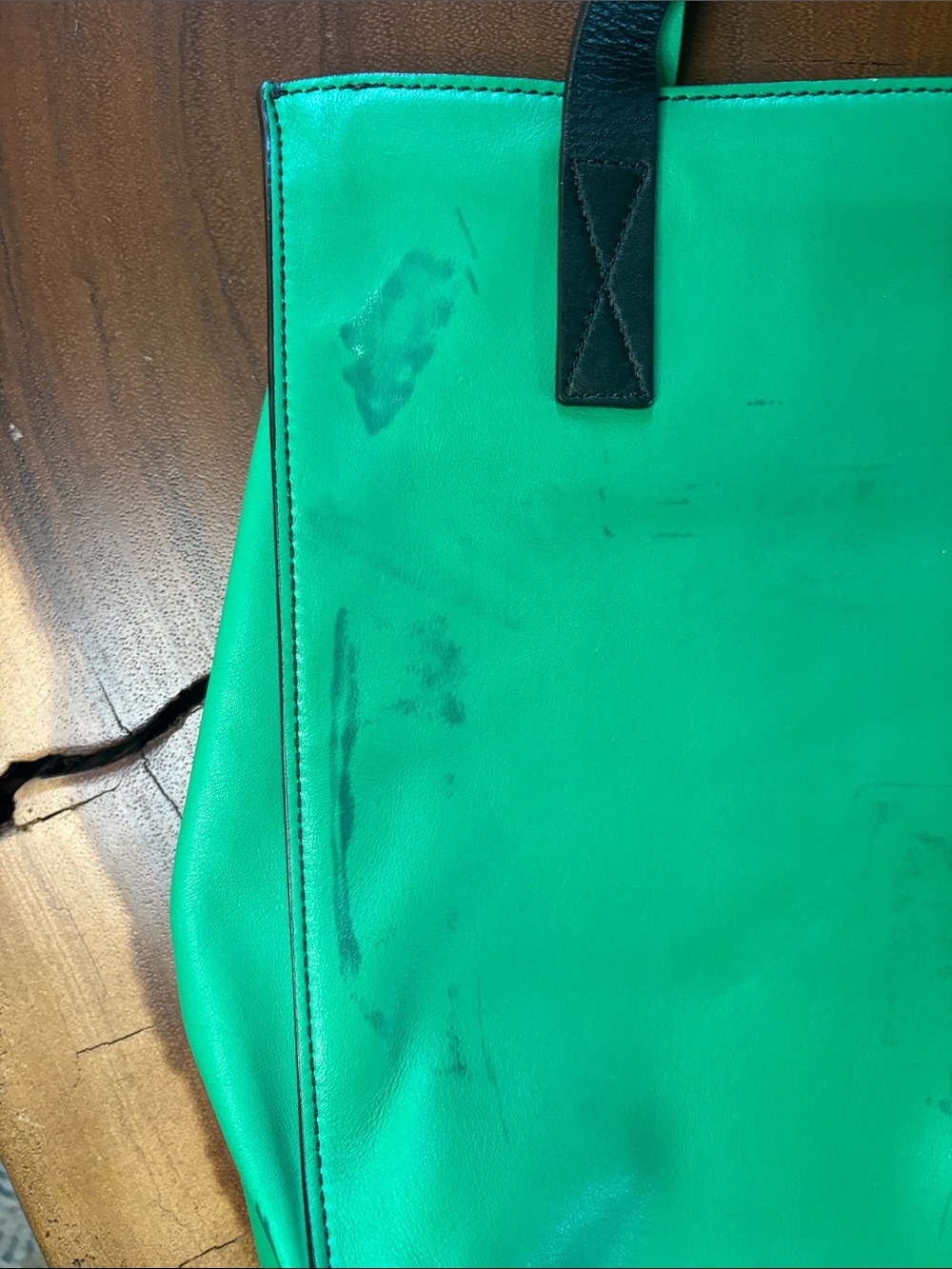 Kate Spade Green Leather Tote Bag Black Straps Structured Handbag - Picture 5 of 7